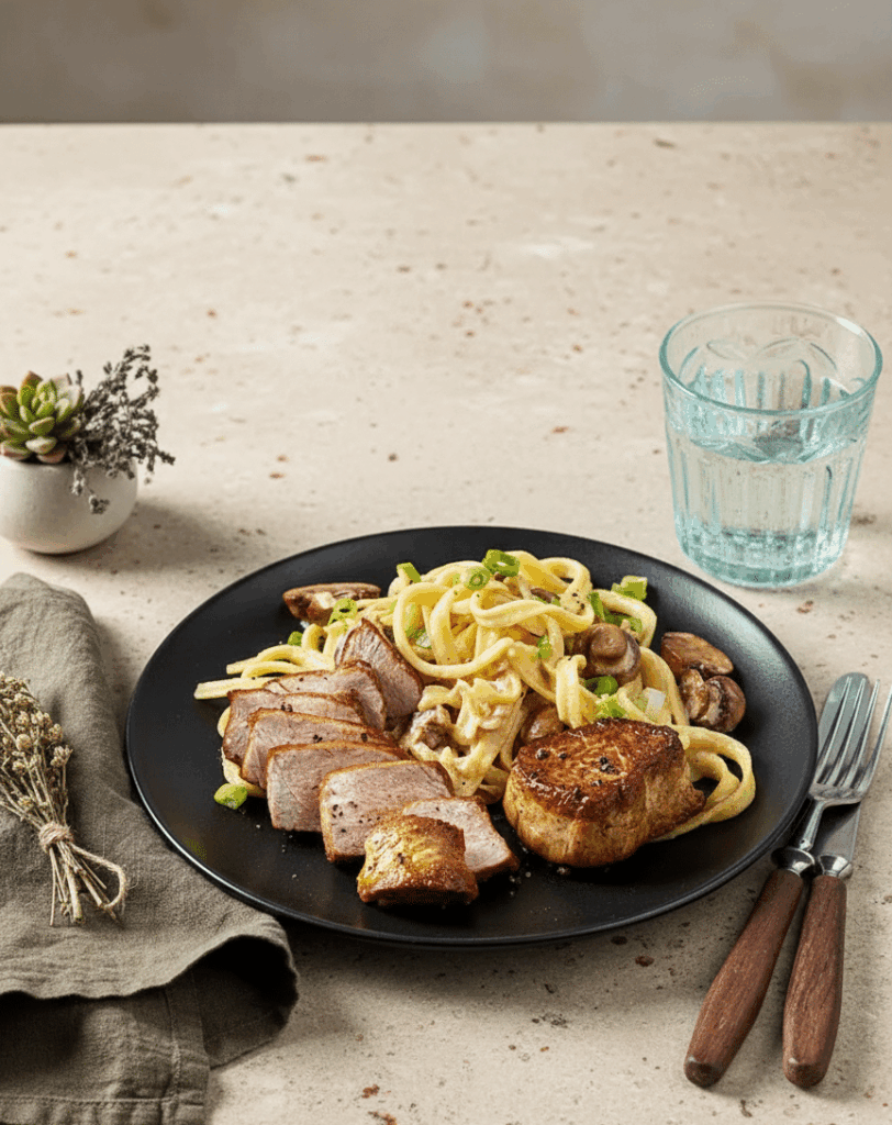 Zarte Schweinemedaillons in cremiger Pilzrahmsoße mit Spätzle 28 Generated Image November 18 2025 7 59PM e1763492691341