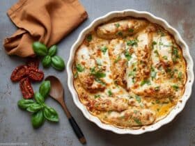 Cremiges Hähnchen aus dem Ofen mit Mozzarella und getrockneten Tomaten 35 5971983929117969385 121