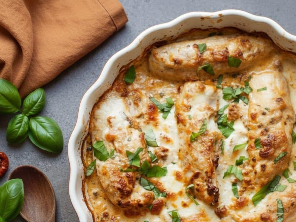 Cremiges Hähnchen aus dem Ofen mit Mozzarella und getrockneten Tomaten 31 5971983929117969390 121