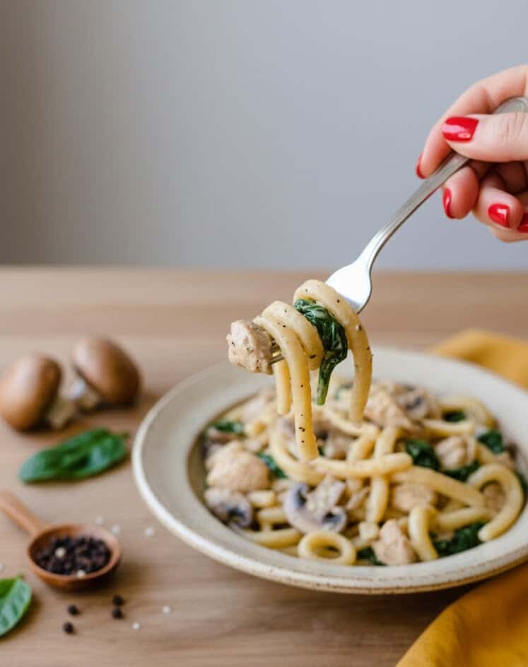 Hähnchengeschnetzeltes mit Champignon-Spinat-Soße und Spätzle – einfach, schnell und lecker 31 unnamed 53 e1772007466867